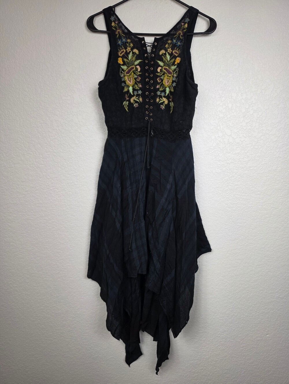 Free People Black Lace-Up Embroidered Dress Size 4